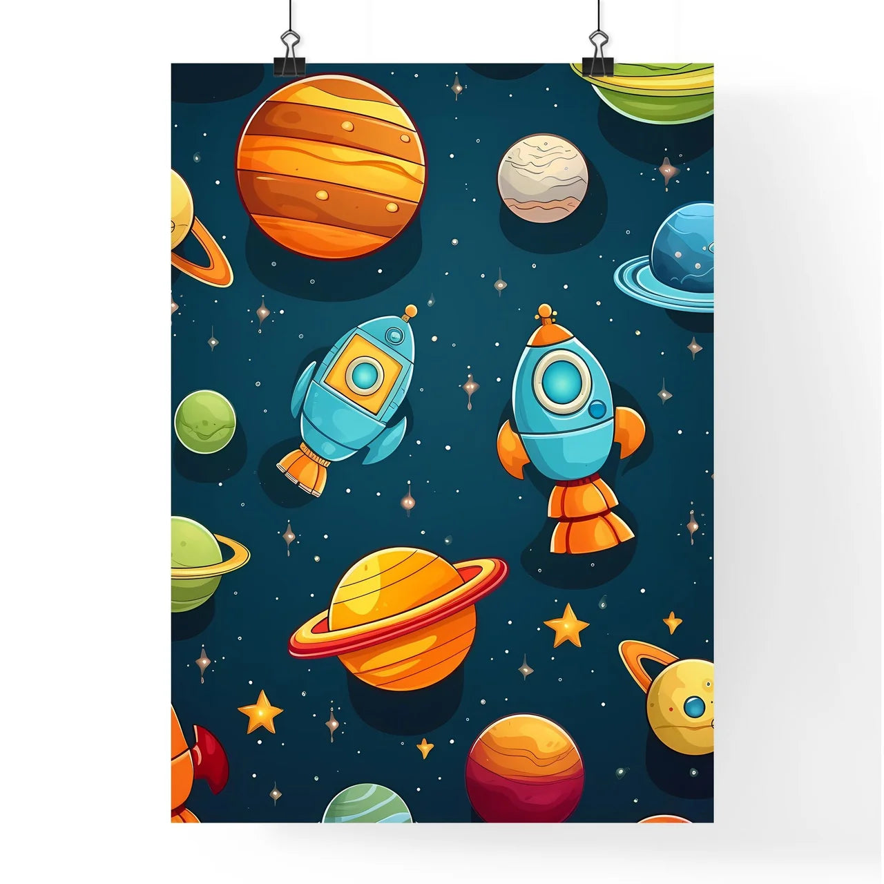 Cartoon Space Objects In Space Art Prin Poster
