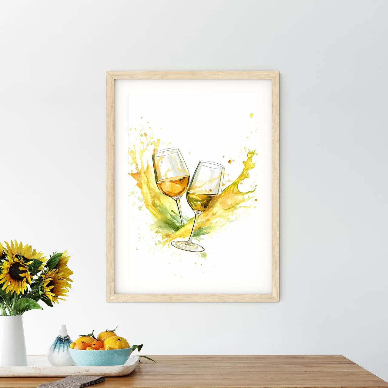 Pair Of Wine Glasses With Liquid Splashing A - Kitchen Hangings
