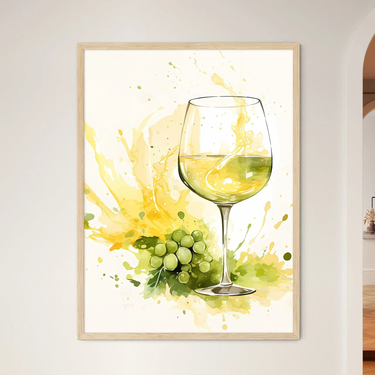 Glass Of Wine With A Bunch Of Grapes And Spl - Framed Art Print