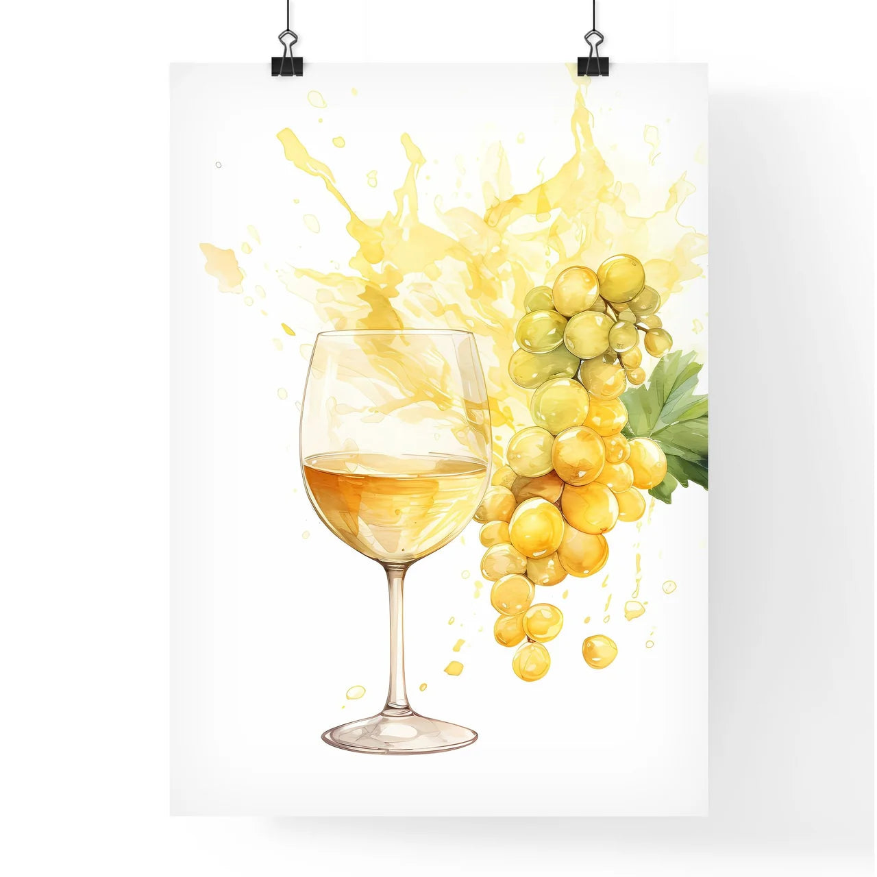 Glass Of Wine And Grapes Art Prin Poster