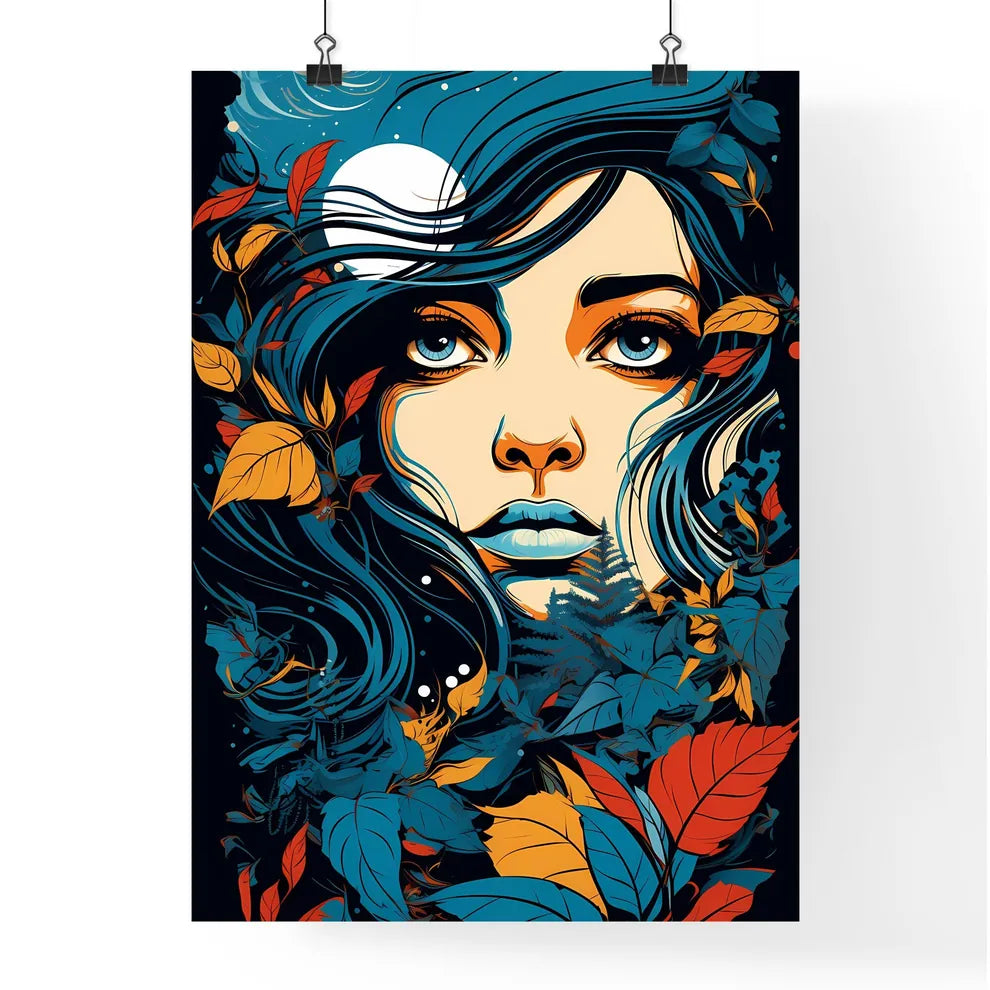 Woman With Long Hair And Leaves Art Prin Poster