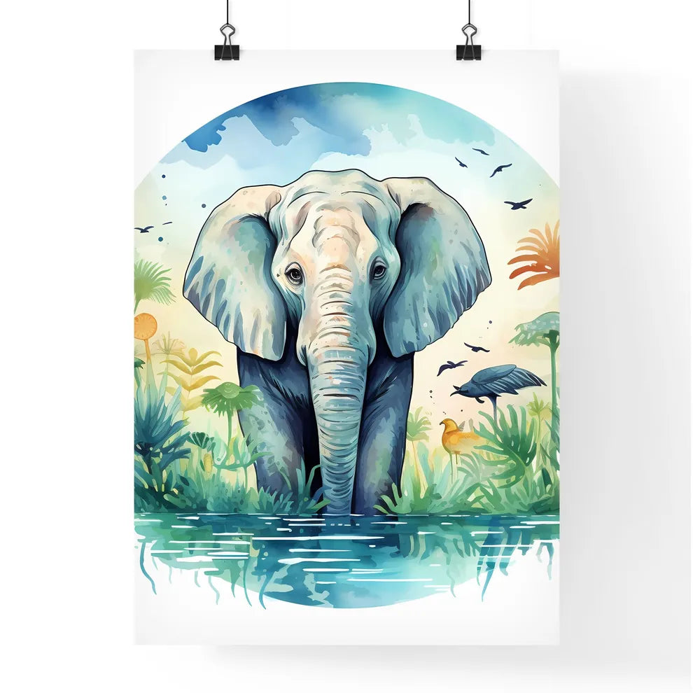 An Elephant In The Water Art  Poster