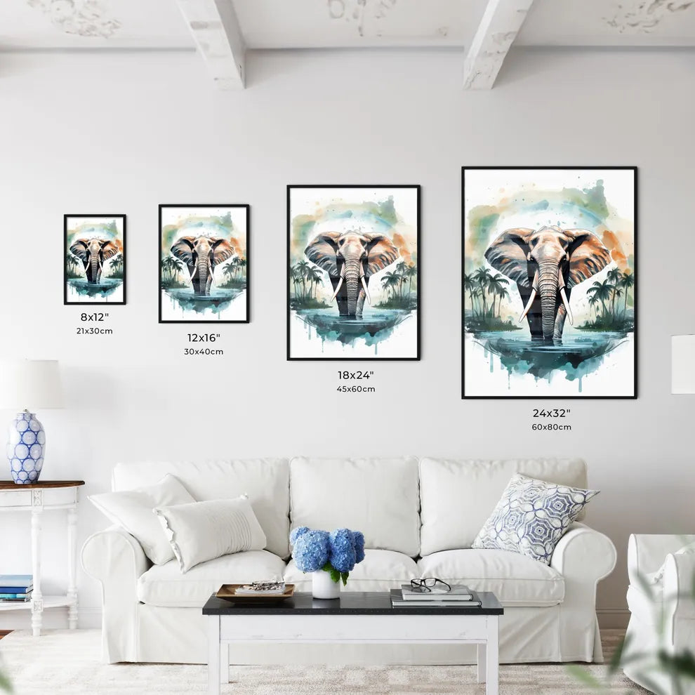 An Elephant In Water With Pal Art Print