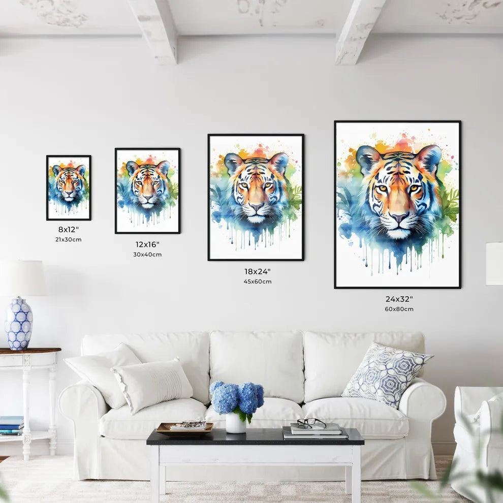 Tiger With Colorful Splashes  Art Print