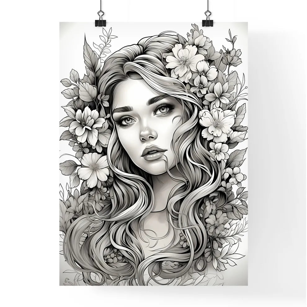 Woman With Long Hair And Flowers Art Prin Poster