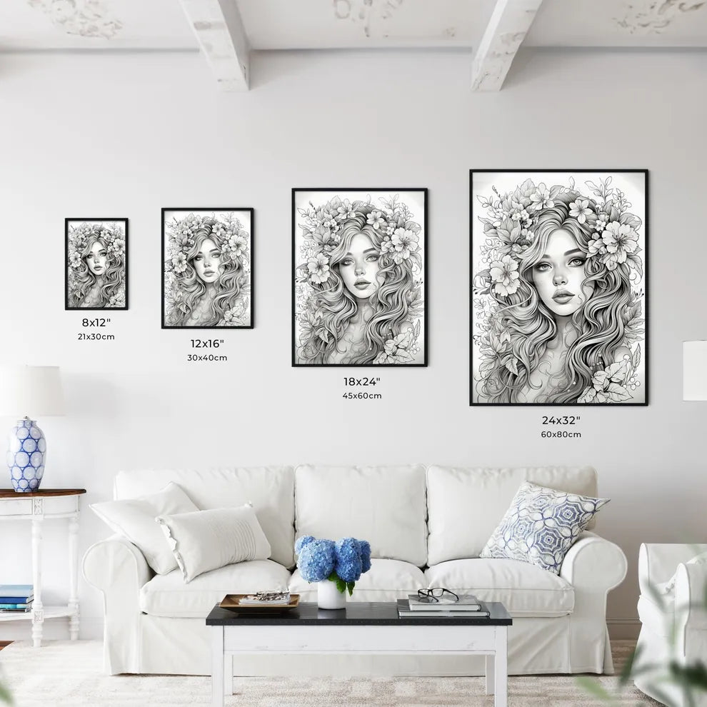 Woman With Flowers In Her Hair Art Prin Wall Art