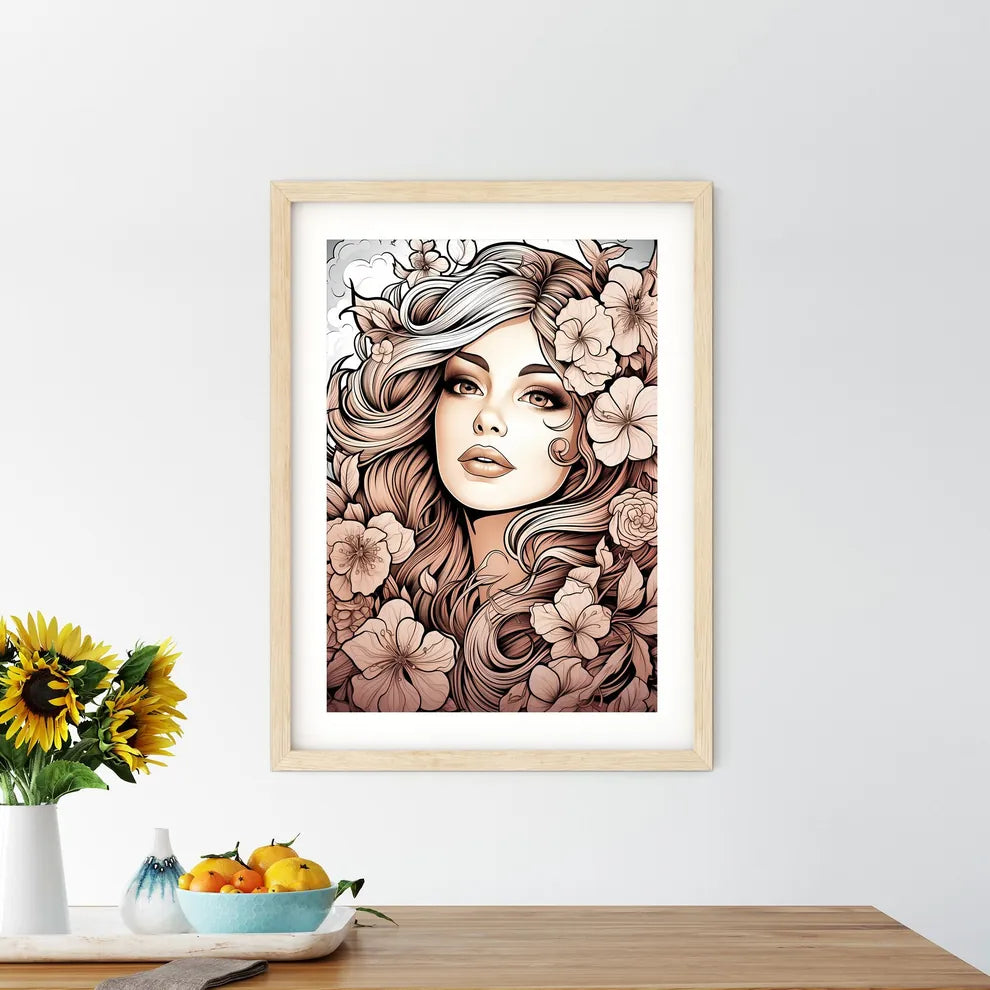 Woman With Long Hair And Flowers Art Prin - Kitchen Hangings