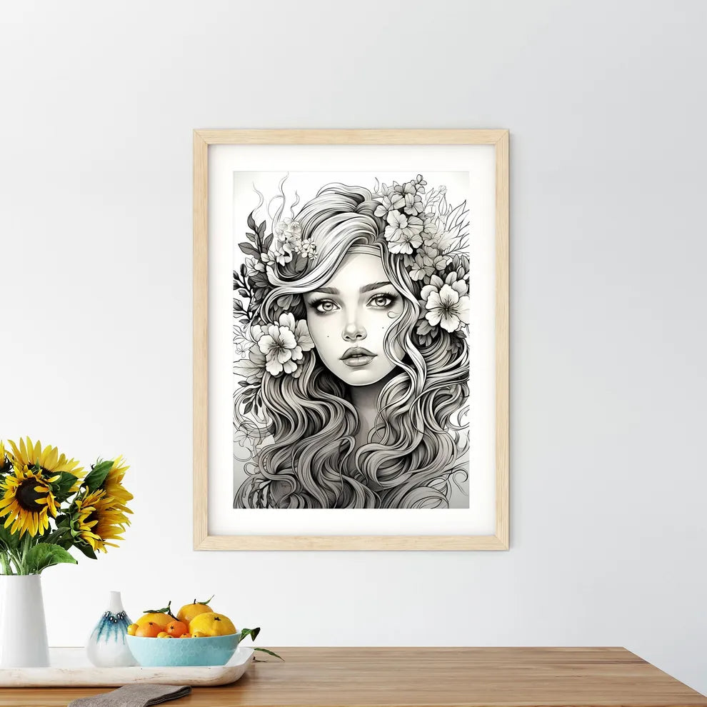 Drawing Of A Woman With Flowers In Her Hair  - Kitchen Hangings
