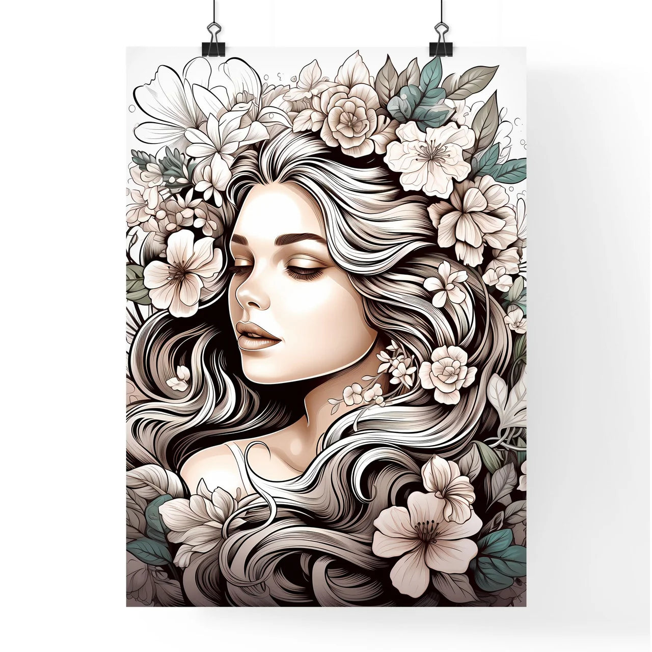 Woman With Flowers In Her Hair Art Prin Poster