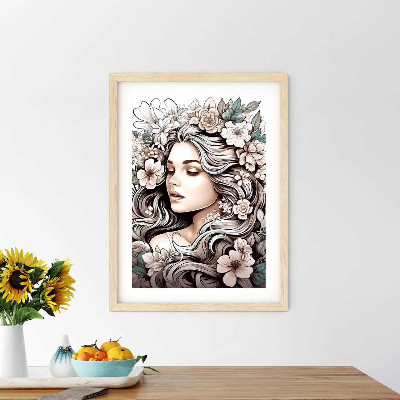 Woman With Flowers In Her Hair Art Prin - Kitchen Hangings