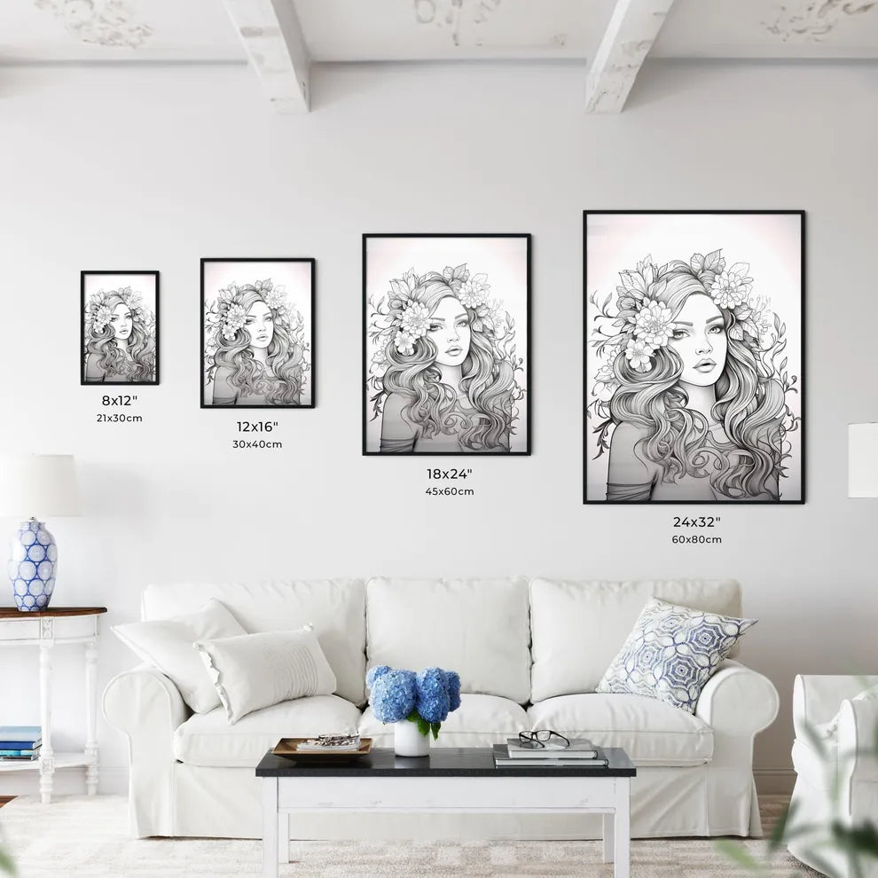 Woman With Flowers In Her Hair Art Prin Wall Art