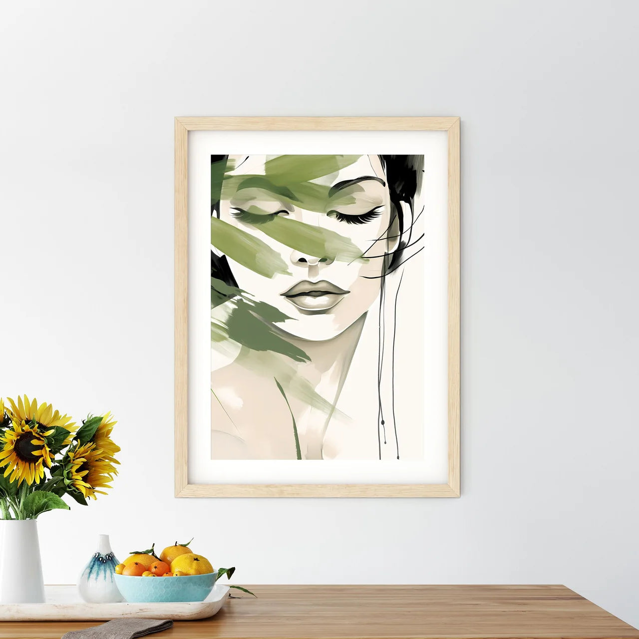 Woman With Green Paint On Her Face Art Prin - Kitchen Hangings