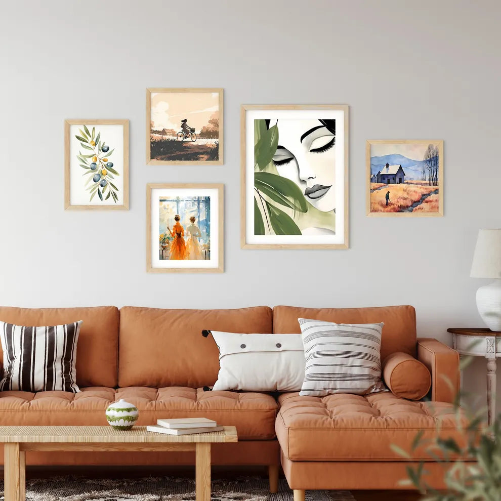 Woman With Eyes Closed And Green Leaves Art  Framed Print