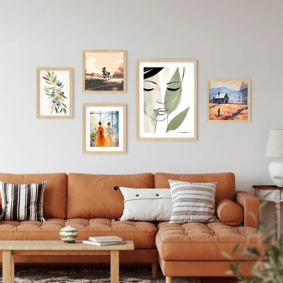 Drawing Of A Womans Face With Green Leaves A Framed Print