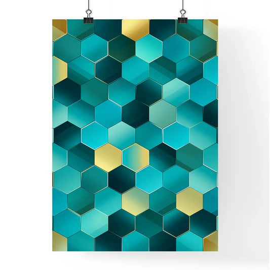 Blue And Gold Hexagons Art Prin Poster