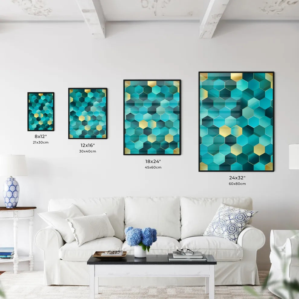 Blue And Gold Hexagons Art Prin Wall Art