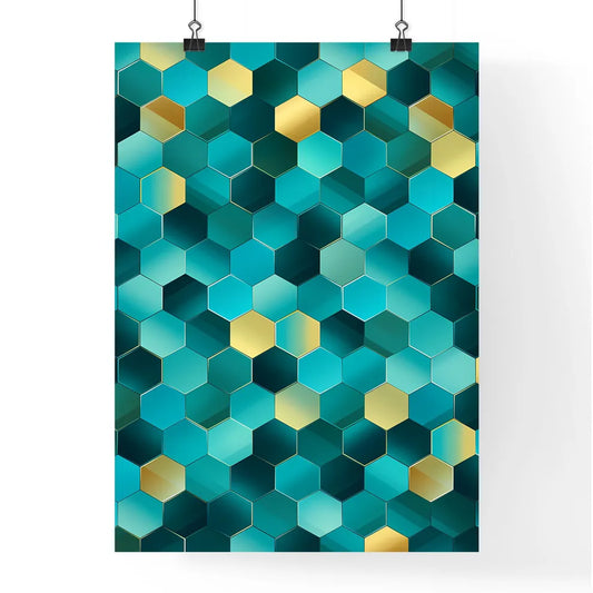 Blue And Gold Hexagons Art Prin Poster