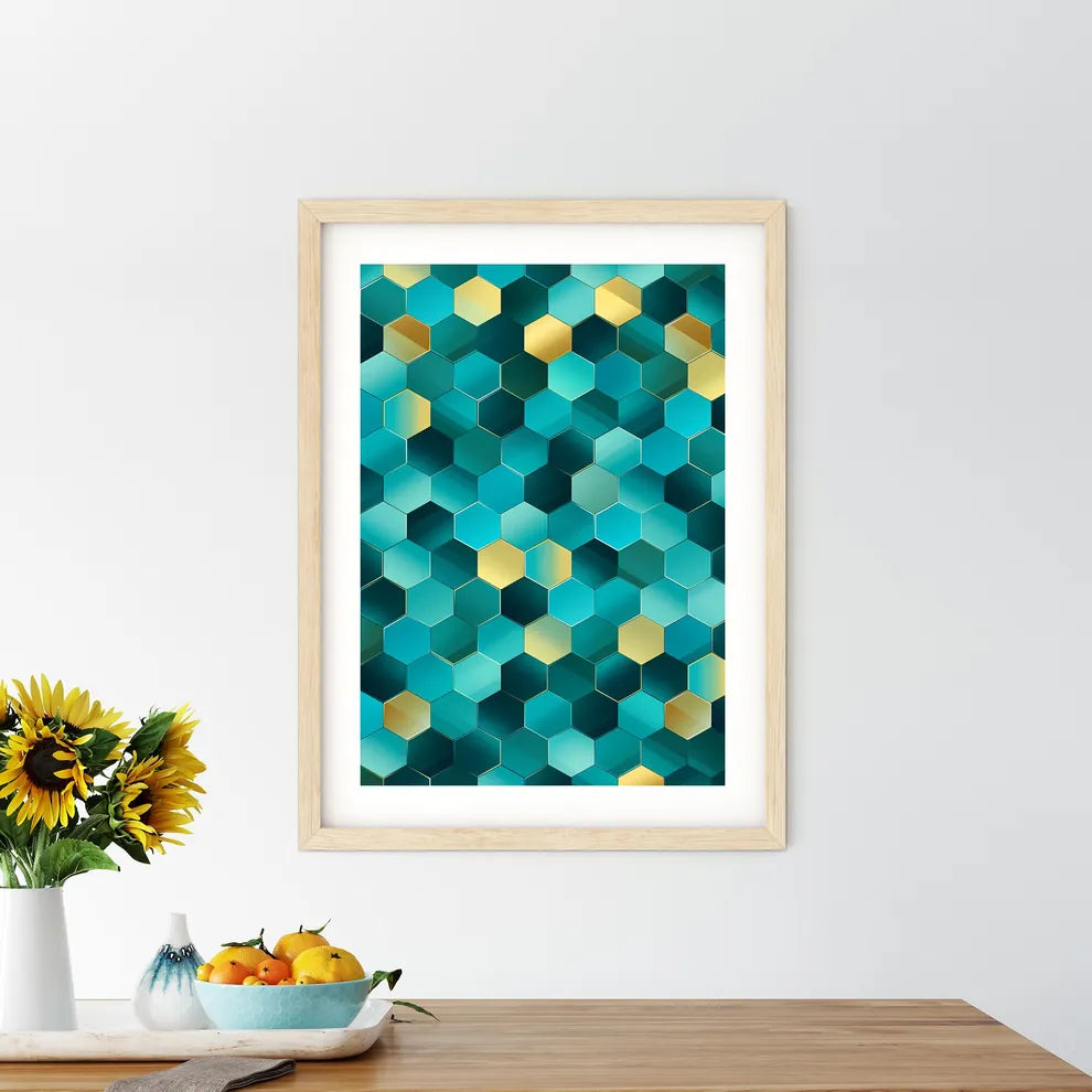 Blue And Gold Hexagons Art Prin - Kitchen Hangings