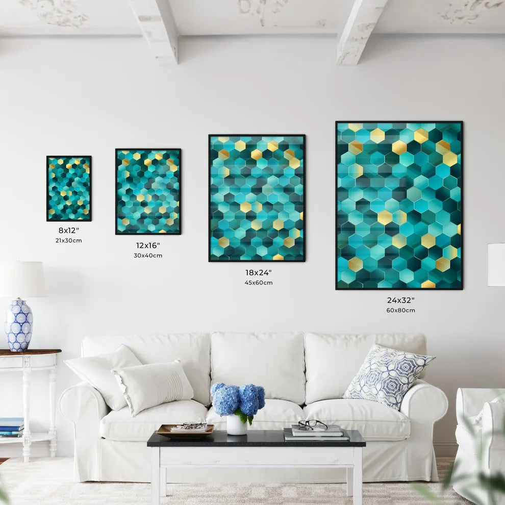 Blue And Gold Hexagons Art Prin Wall Art