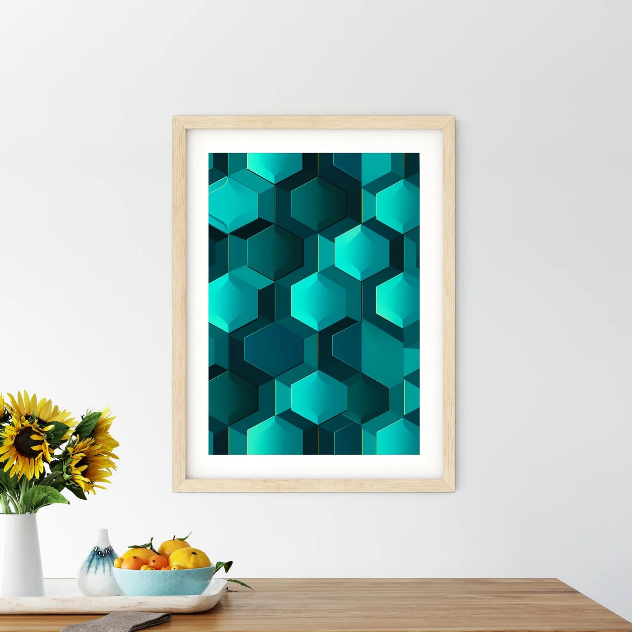 Blue Hexagons On A Surface Art Prin - Kitchen Hangings