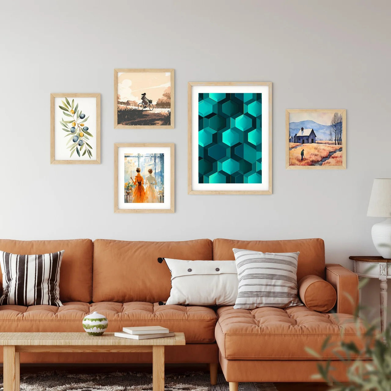 Blue Hexagons On A Surface Art Prin Framed Print