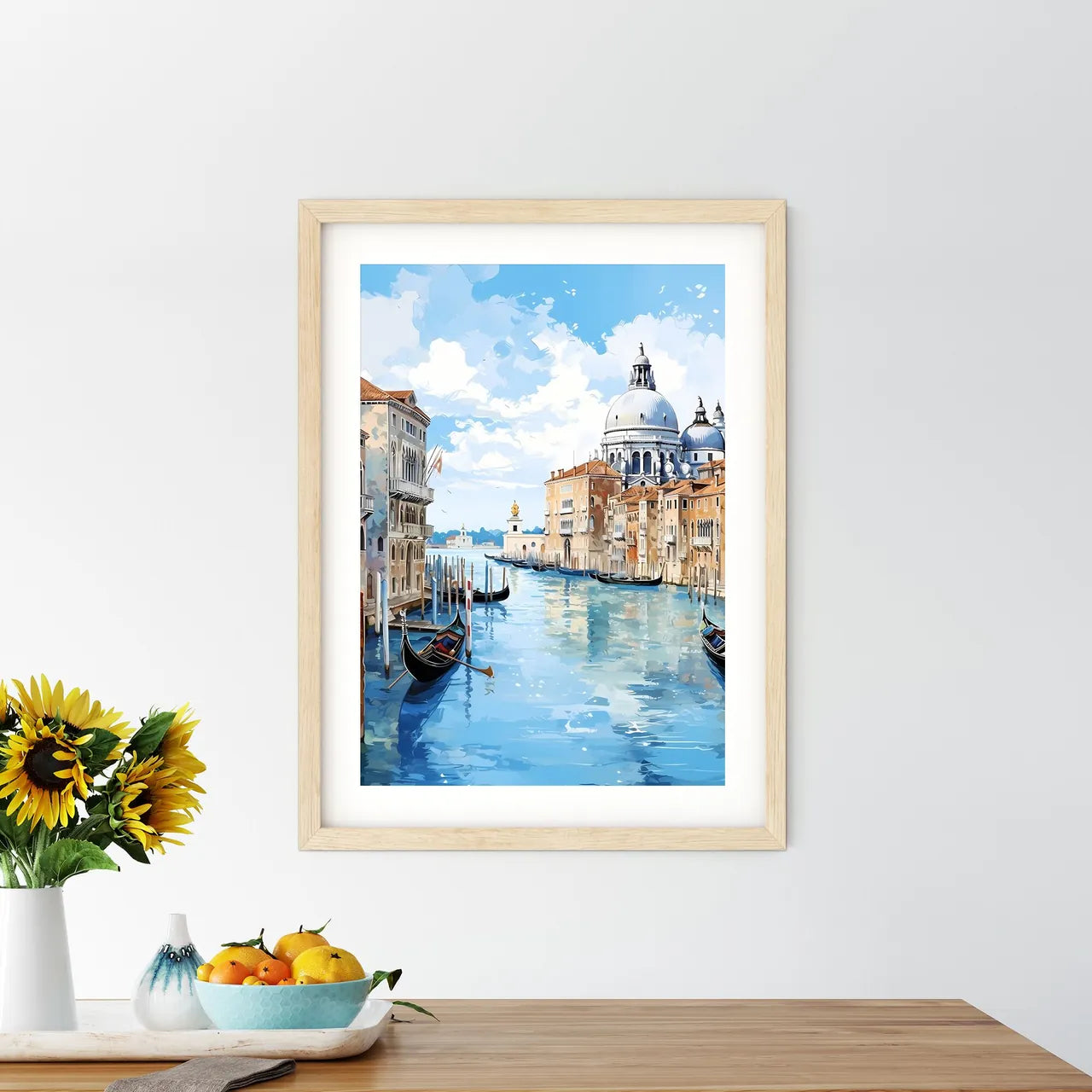 Water Canal With Boats And Buildings In The Background With Grand Canal In The Background Art Print Size Chart