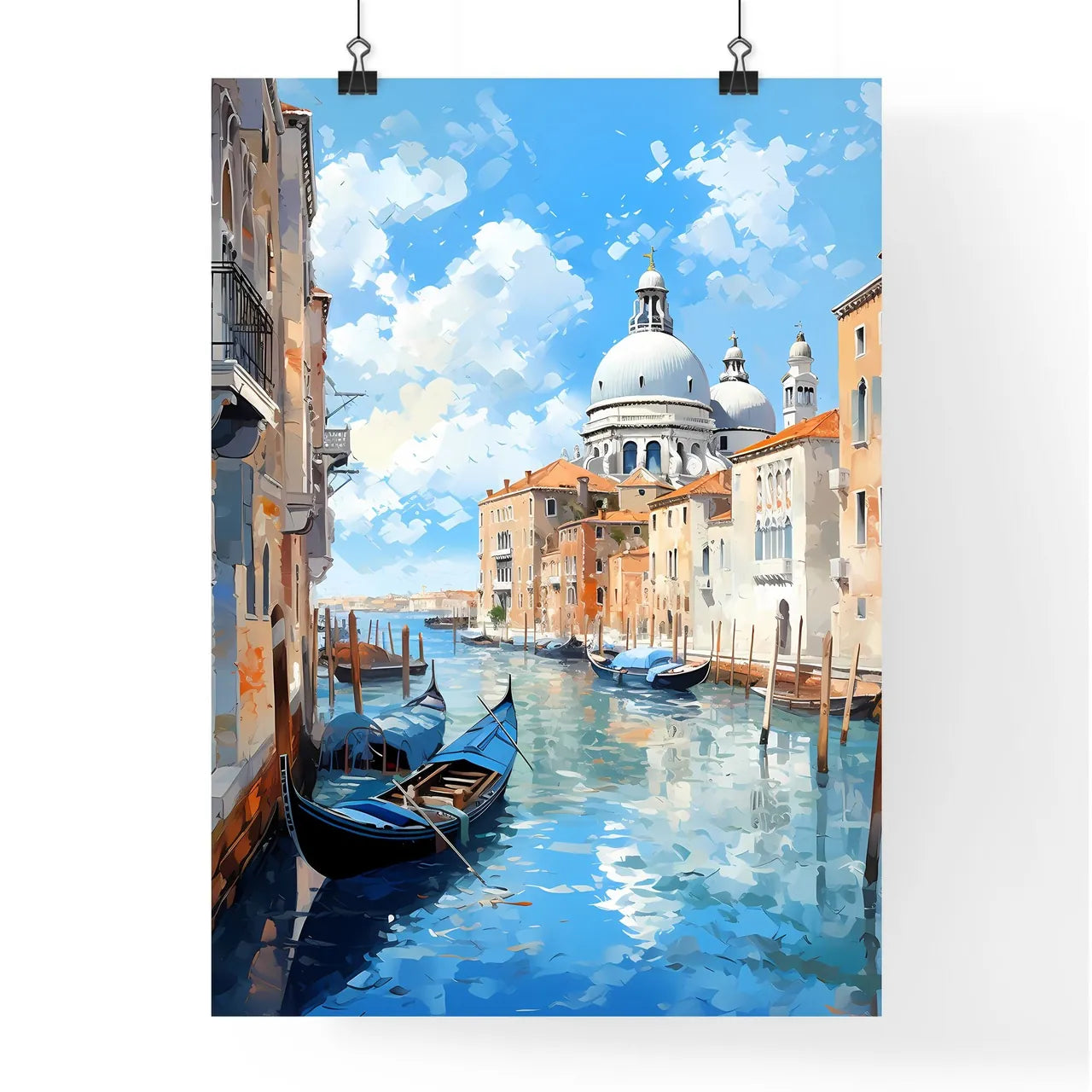 Water Canal With Boats And Buildings In The Background With Grand Canal In The Background Art Print Poster
