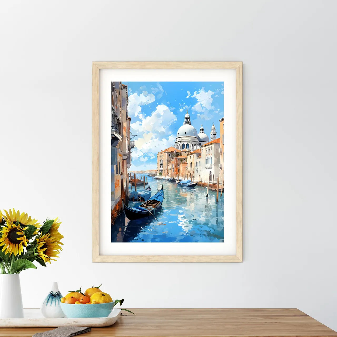 Water Canal With Boats And Buildings In The Background With Grand Canal In The Background Art Print Size Chart