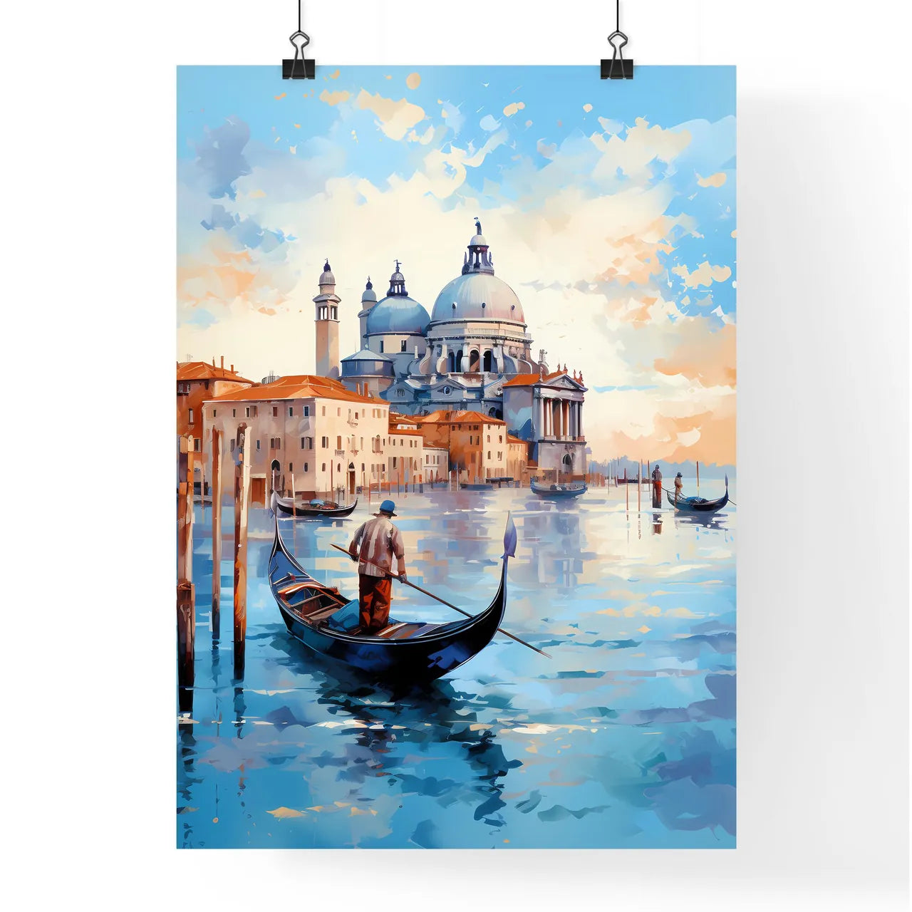 Painting Of A Gondola In A Body Of Water With A Building In The Background Art Print Poster