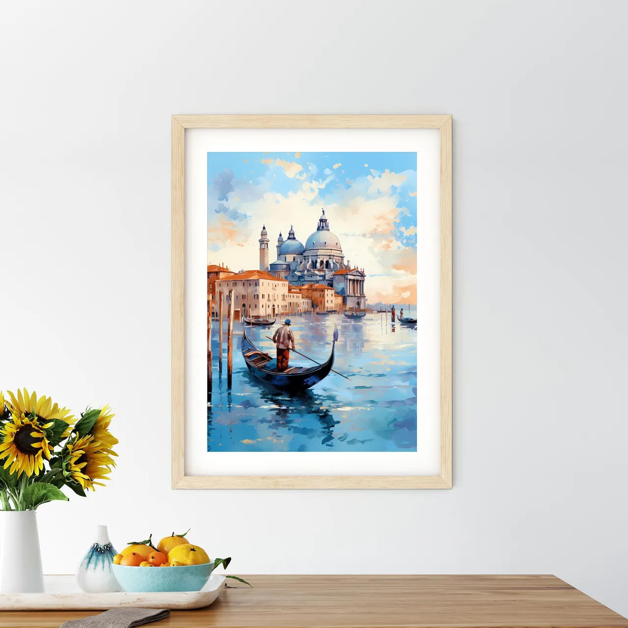 Painting Of A Gondola In A Body Of Water With A Building In The Background Art Print Size Chart