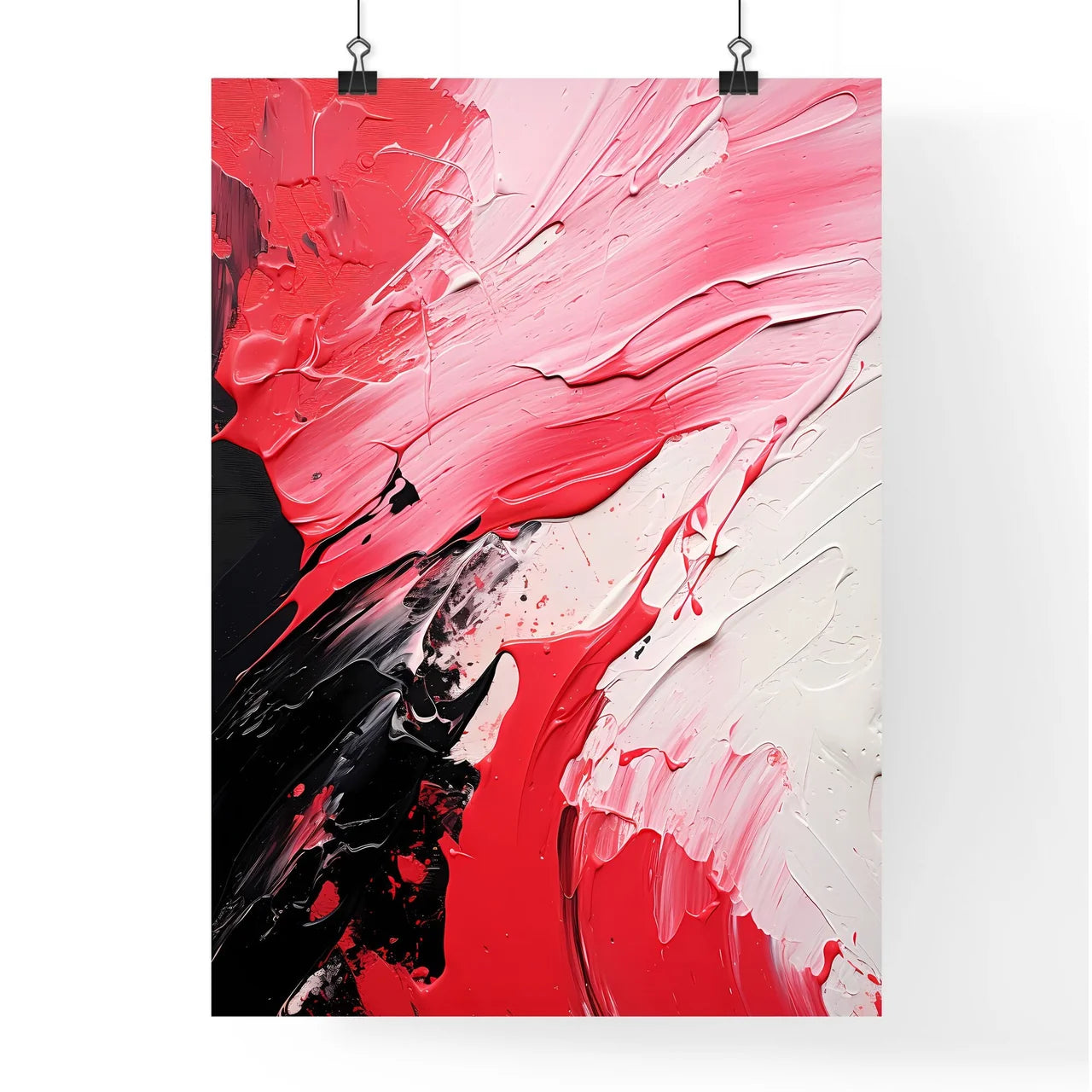 Red And White Paint On A Black Surface Art P Poster