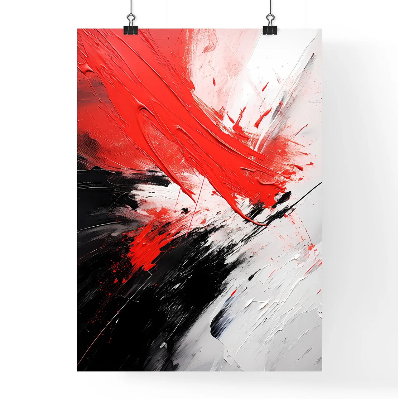 Red And Black Paint On A White Surface Art P Poster