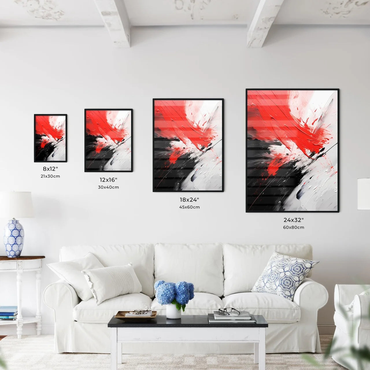 Red And Black Paint On A White Surface Art P Wall Art