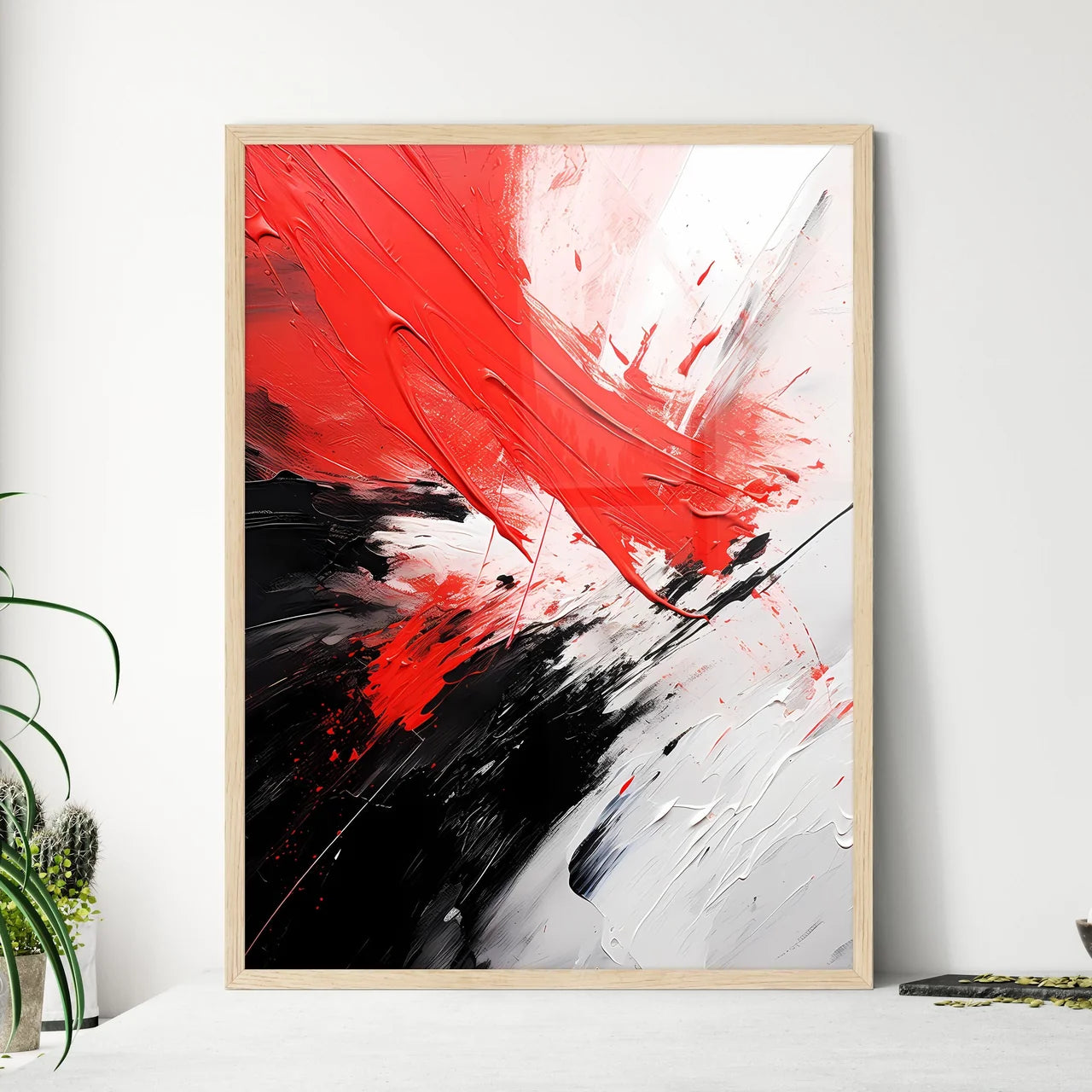 Red And Black Paint On A White Surface Art P - Framed Art Print