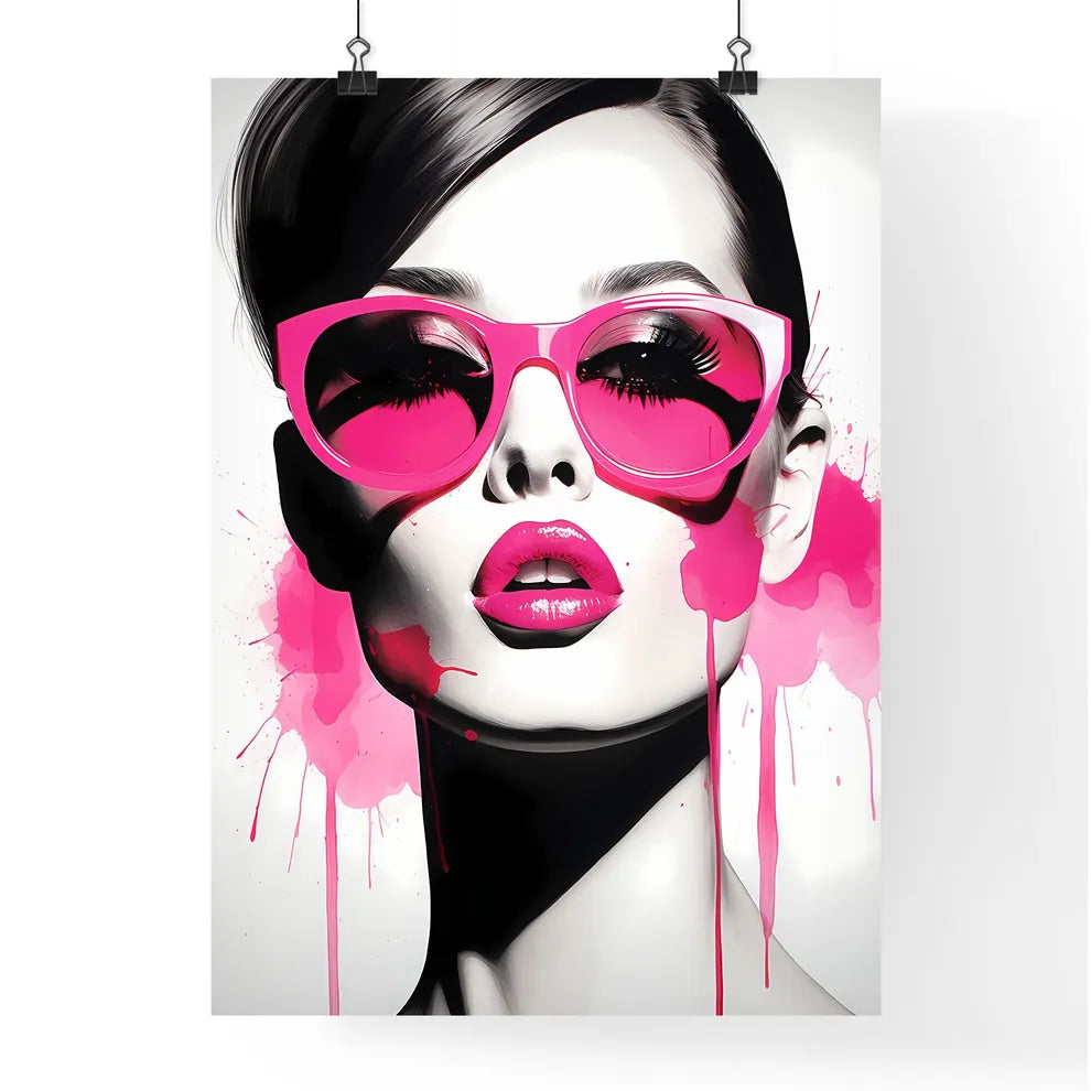 Woman With Pink Sunglasses Art Prin Poster