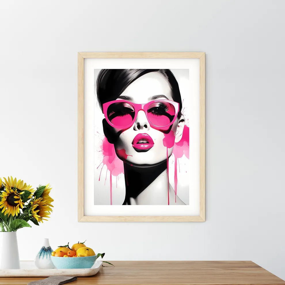 Woman With Pink Sunglasses Art Prin - Kitchen Hangings
