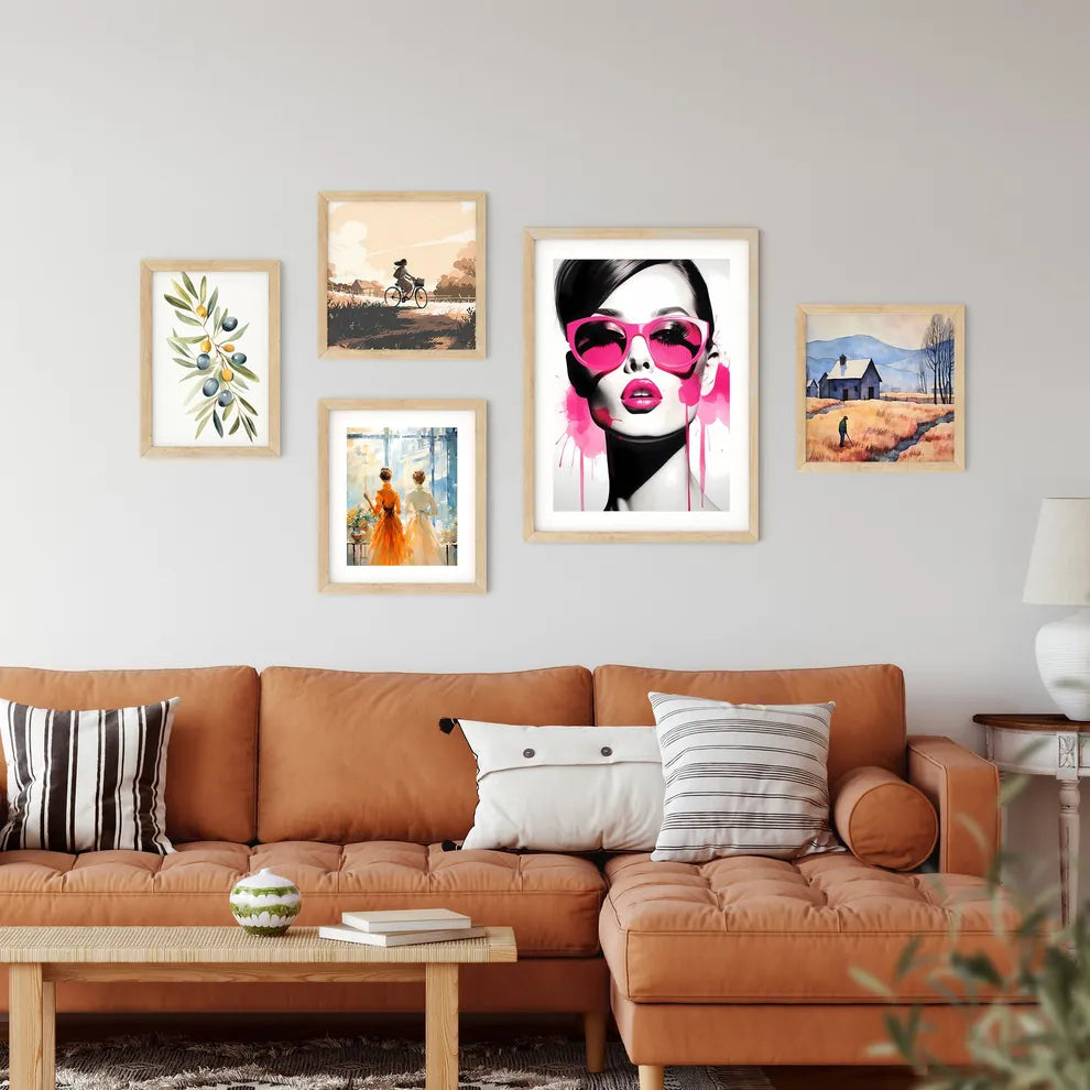 Woman With Pink Sunglasses Art Prin Framed Print