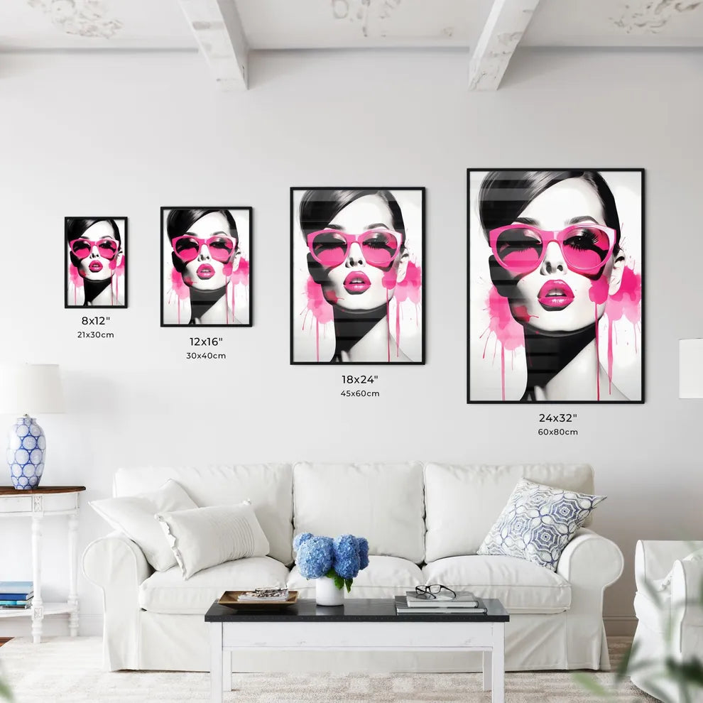 Woman With Pink Sunglasses Art Prin Wall Art