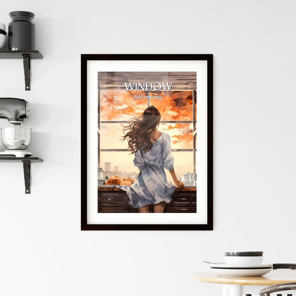 Woman Looking Out A Window Art Prin Framed Print