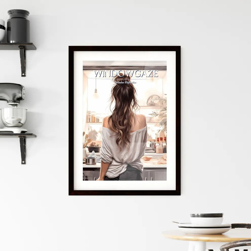 Woman Looking At A Window Art Prin Framed Print