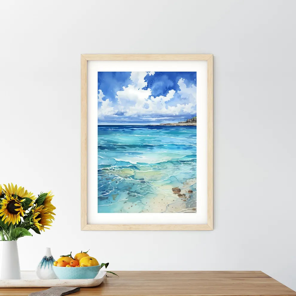 Water Painting Of A Beach And Blue Sky Art P - Kitchen Hangings