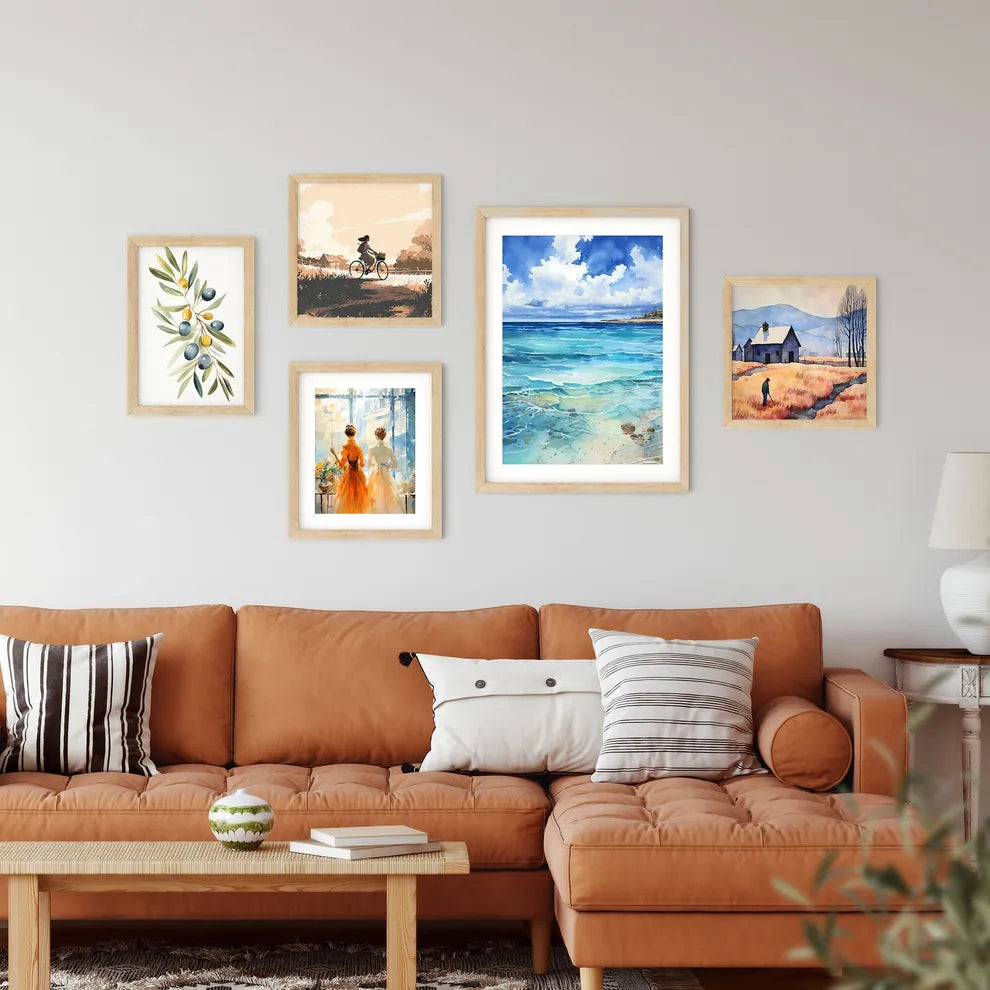 Water Painting Of A Beach And Blue Sky Art P Framed Print