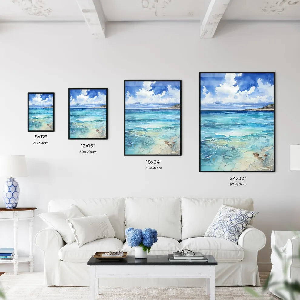 Water Painting Of A Beach And Blue Sky Art P Wall Art