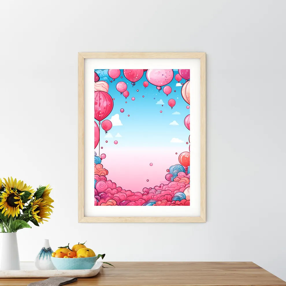 Cartoon Of Pink Balloons In The Sky Art Prin - Kitchen Hangings