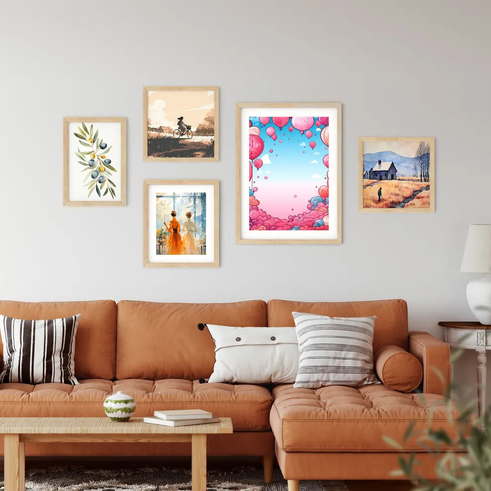 Cartoon Of Pink Balloons In The Sky Art Prin Framed Print