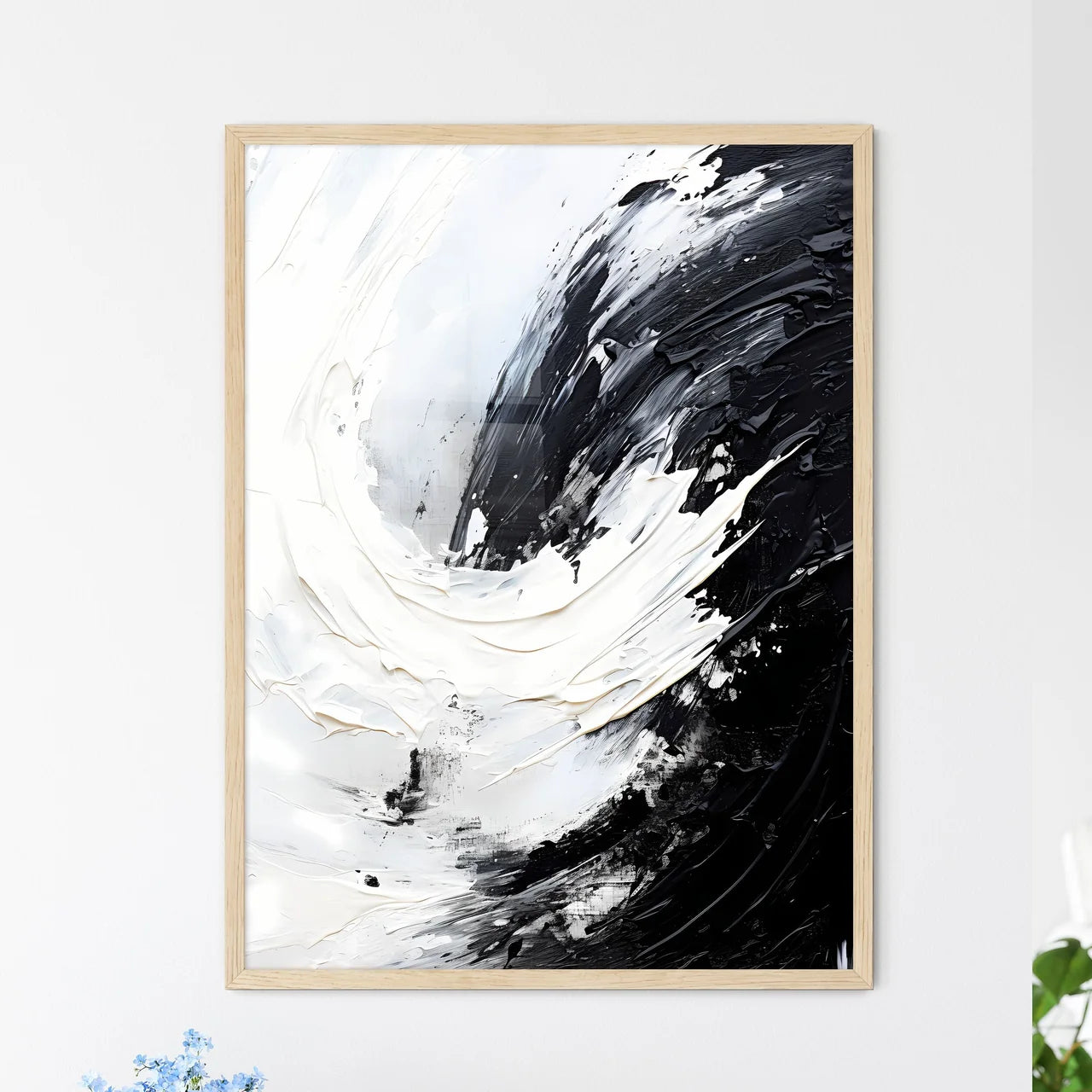 Black And White Brushstroke Art Prin - Framed Art Print