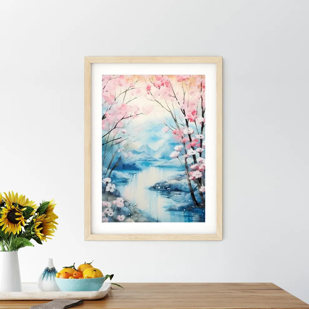 Watercolor Painting Of A River And Trees Wit - Kitchen Hangings