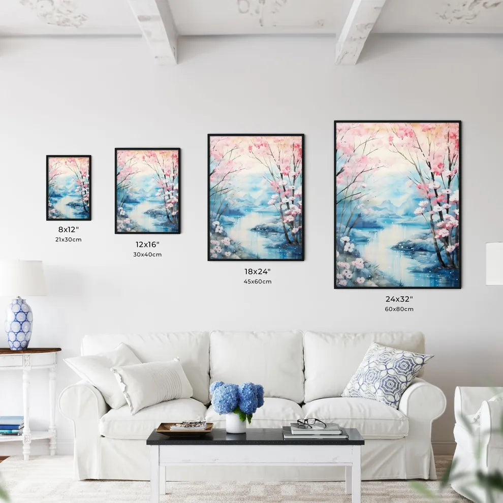 Watercolor Painting Of A River And Trees Wit Wall Art