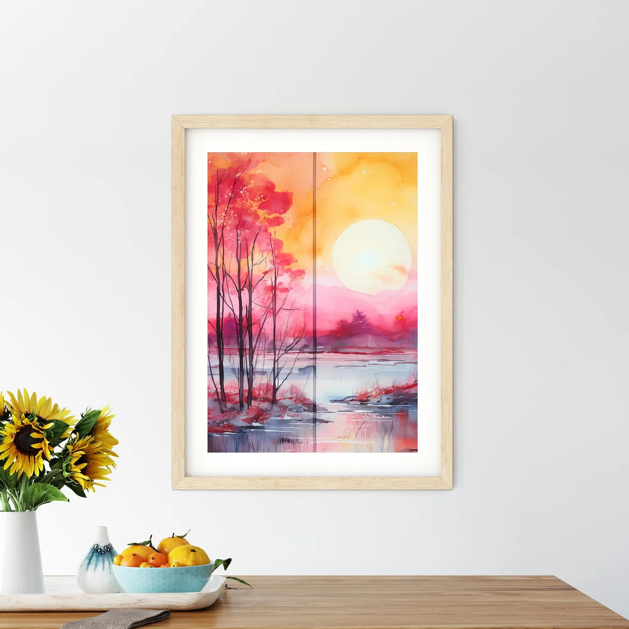 Watercolor Painting Of Trees And A Lake Art  - Kitchen Hangings