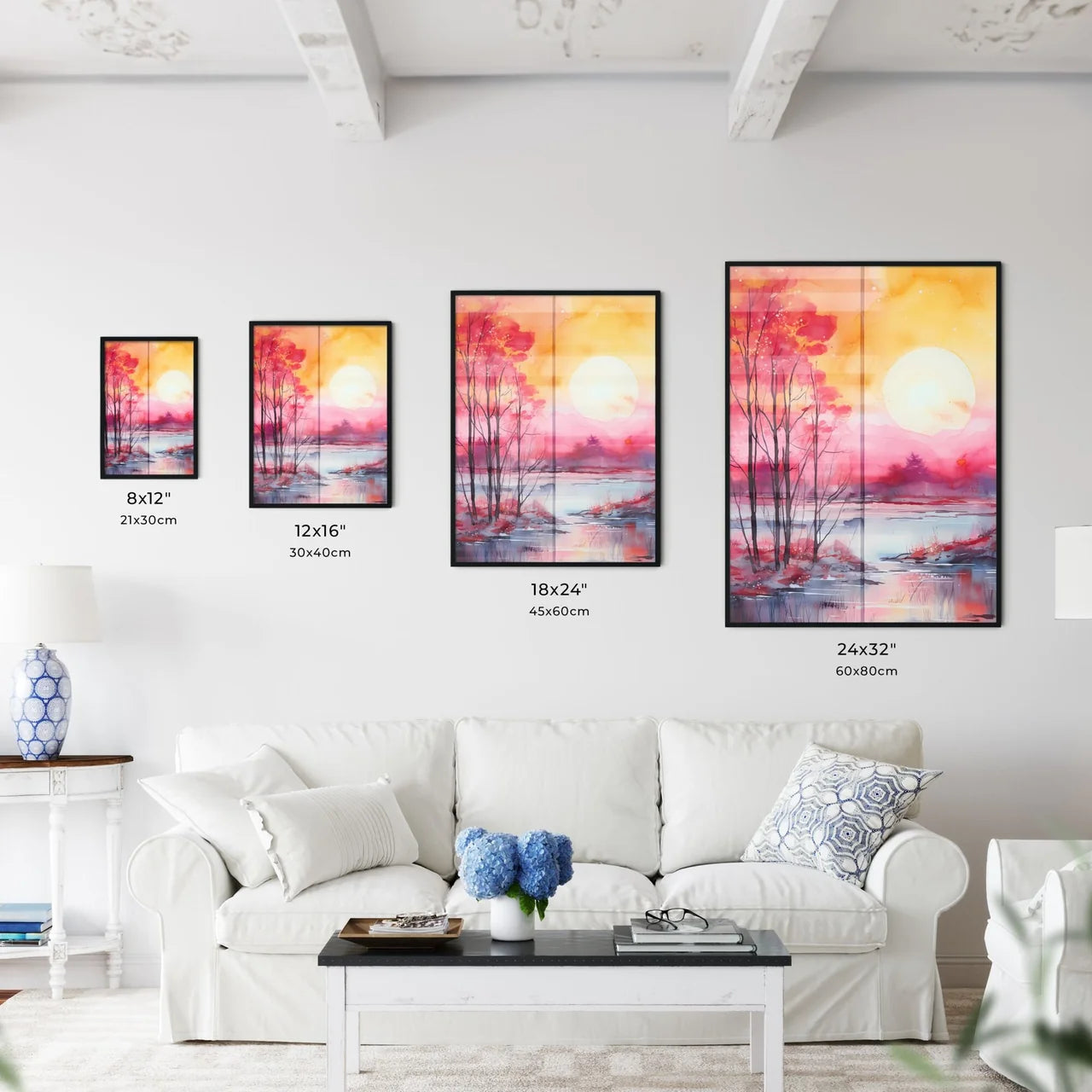 Watercolor Painting Of Trees And A Lake Art  Wall Art